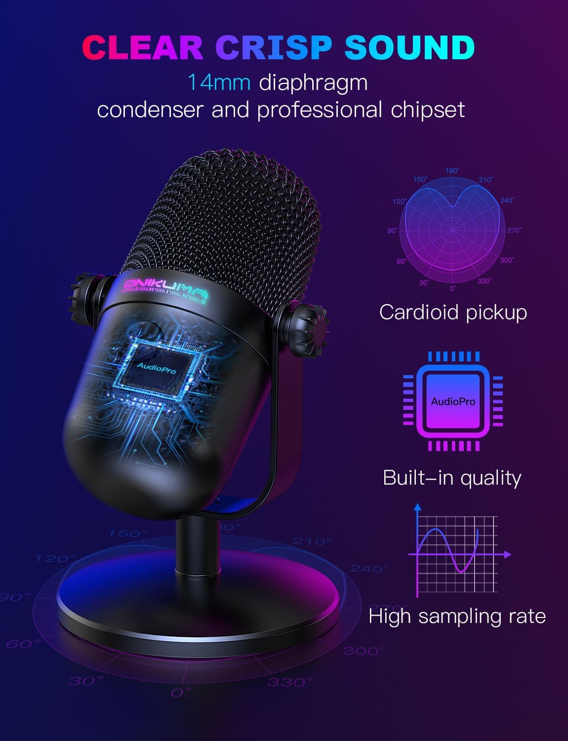 CoralBond Streaming Recording Gaming Microphone Noise Cancellation Mute Button USB Condenser Mic VB068