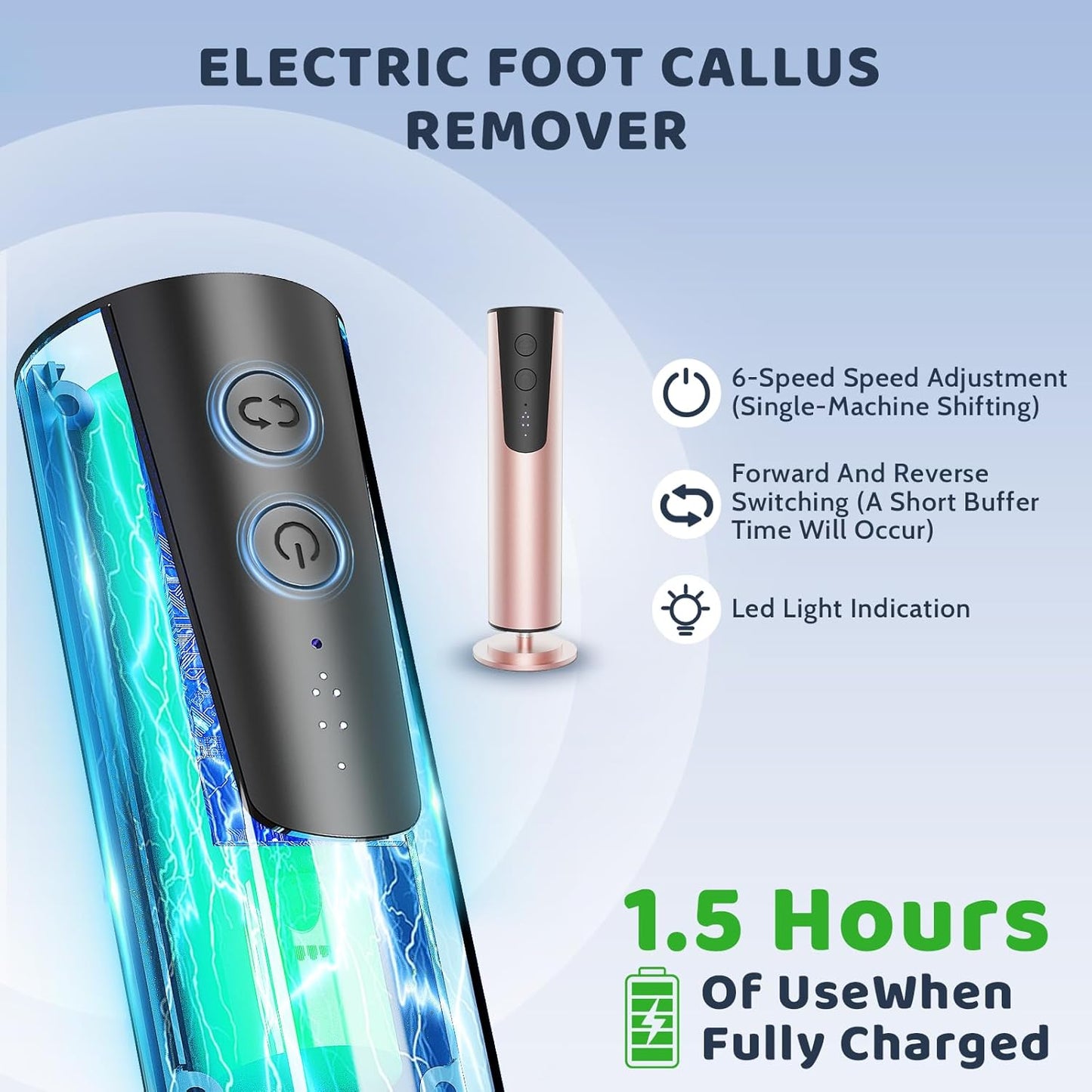CoralBond 2-in-1 Professional Electric Foot Feet Callus Remover Rose Gold Powerful File Grinder Sander Machine Adjustable Pedicure Tool VB070