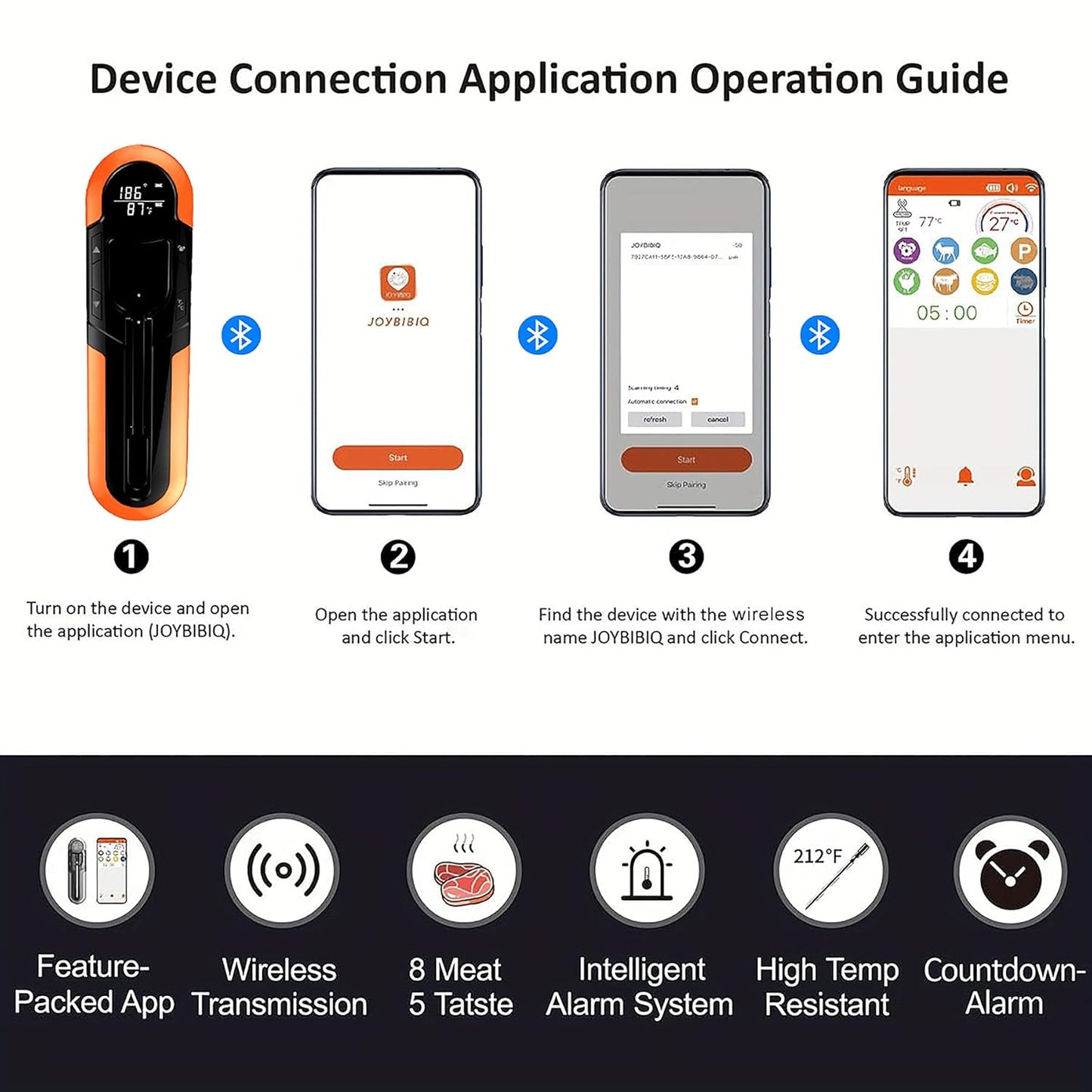 CoralBond Portable Wireless Digital Meat Cooking Thermometer Orange Grilling VB002