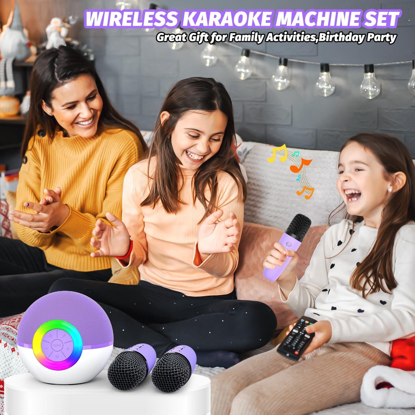 CoralBond Portable Mini Karaoke Machine Purple Adults Bluetooth Speaker 2 Wireless Microphones VB047