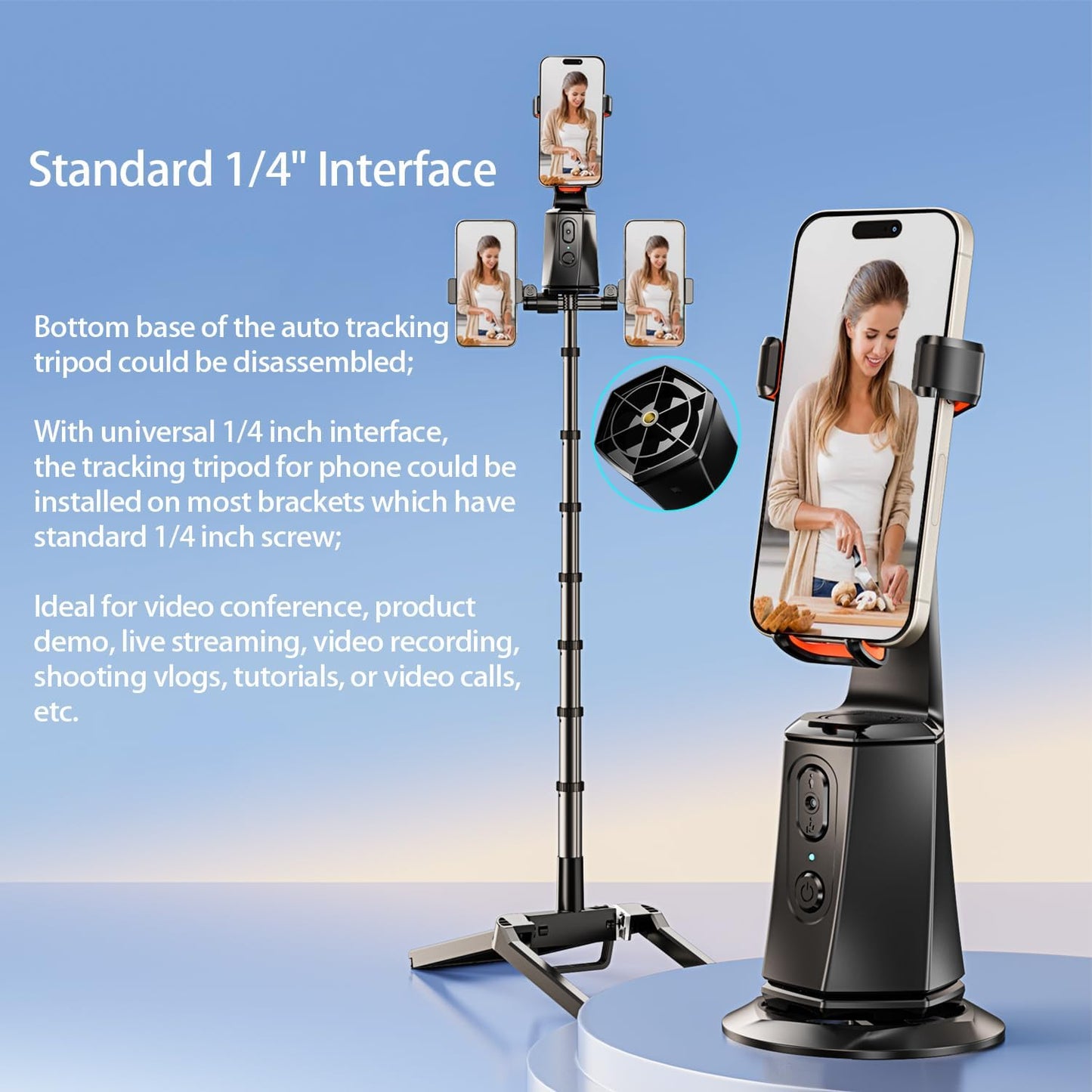 CoralBond Auto Face Tracking Smart Tripod 360° Rotation Stand Phone Holder VB103