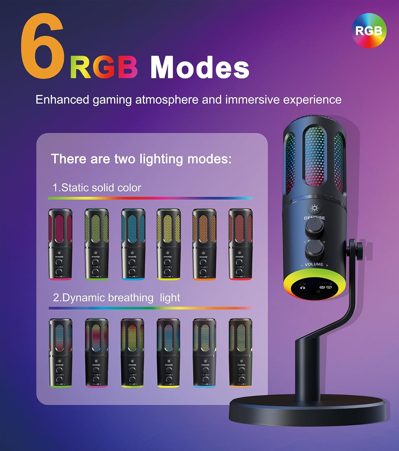 CoralBond USB Microphone DSP Noise Cancellation Reverb Effects Gaming RGB Lights VB038