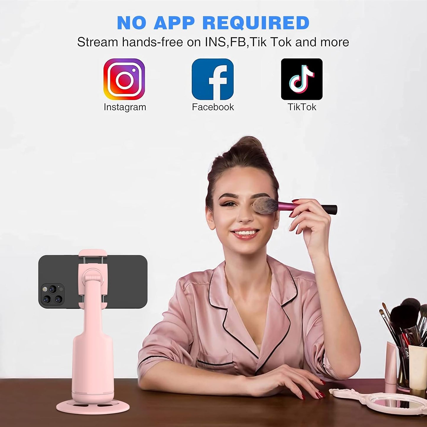 CoralBond Auto Face Tracking Smart Tripod Pink Remote Selfie Vlog Stick Gesture Control VB098