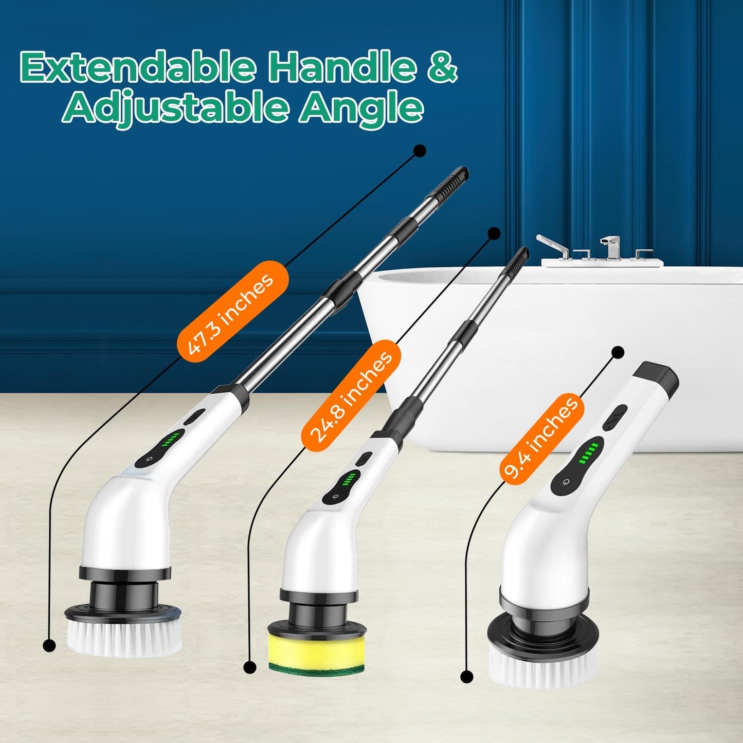 CoralBond High Power Cordless Electric Rotating Spin Cleaning Brush Scrubber Multi Surface Pads Adjustable Angle Duster VB057