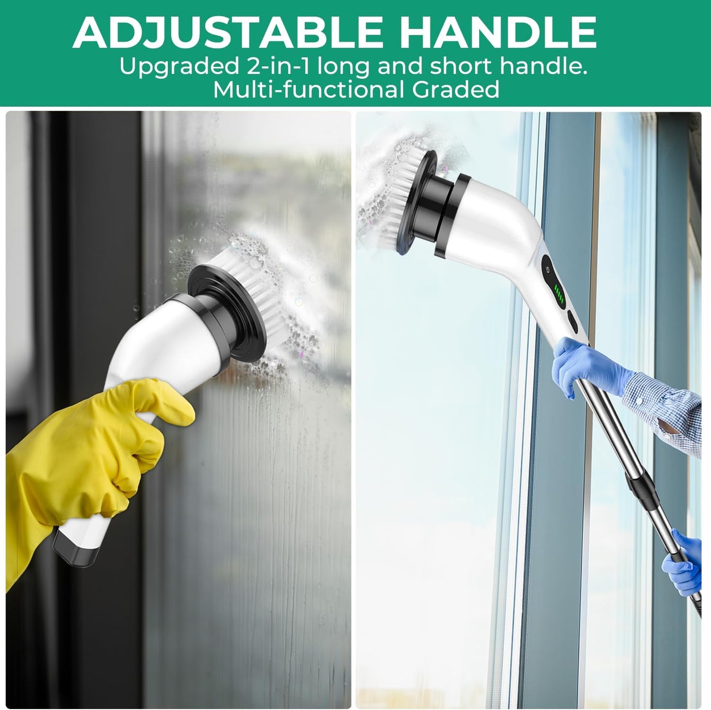 CoralBond High Power Cordless Electric Rotating Spin Cleaning Brush Scrubber Multi Surface Pads Adjustable Angle Duster VB057