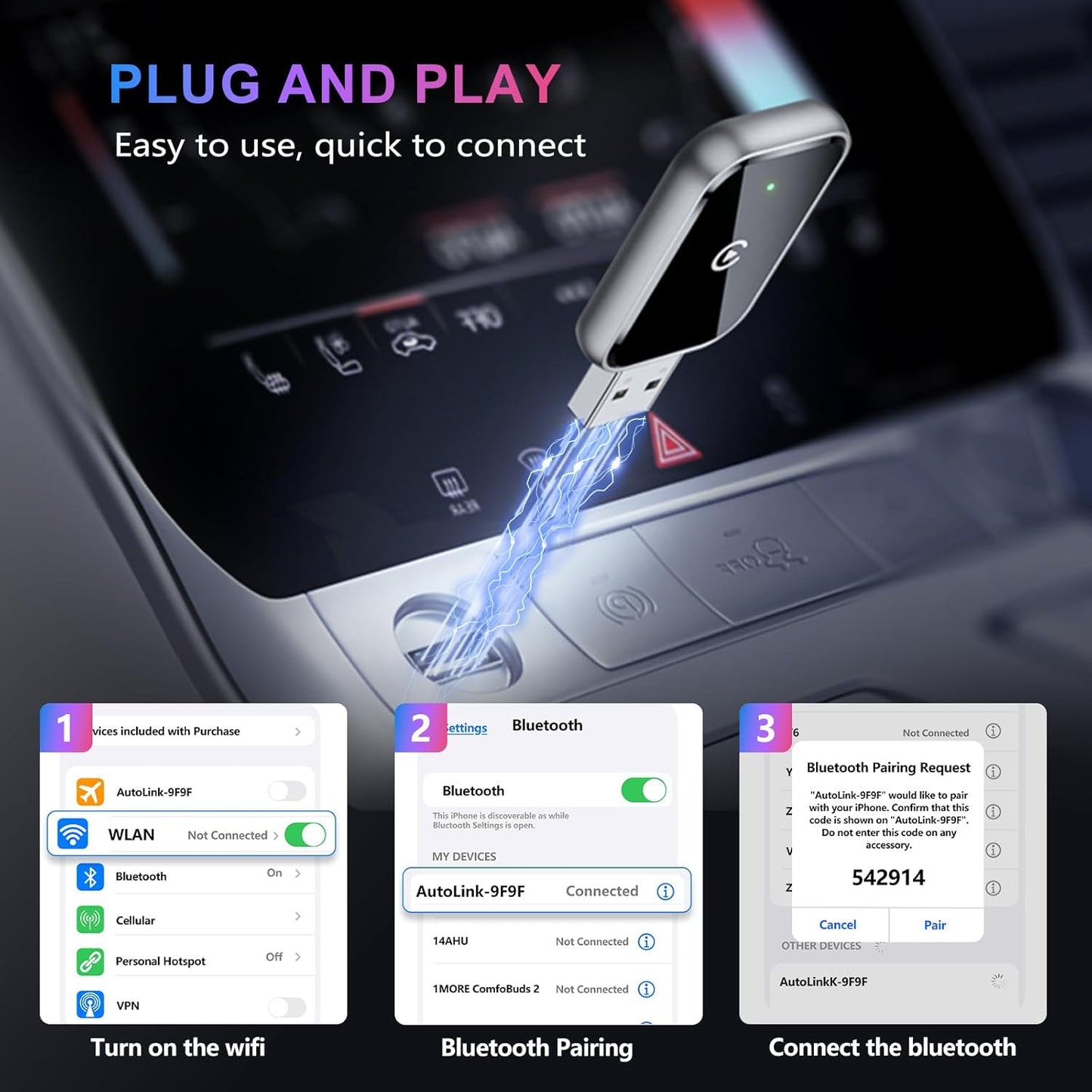 CoralBond Wireless CarPlay Adapter Apple Convert Wired iPhone VB111