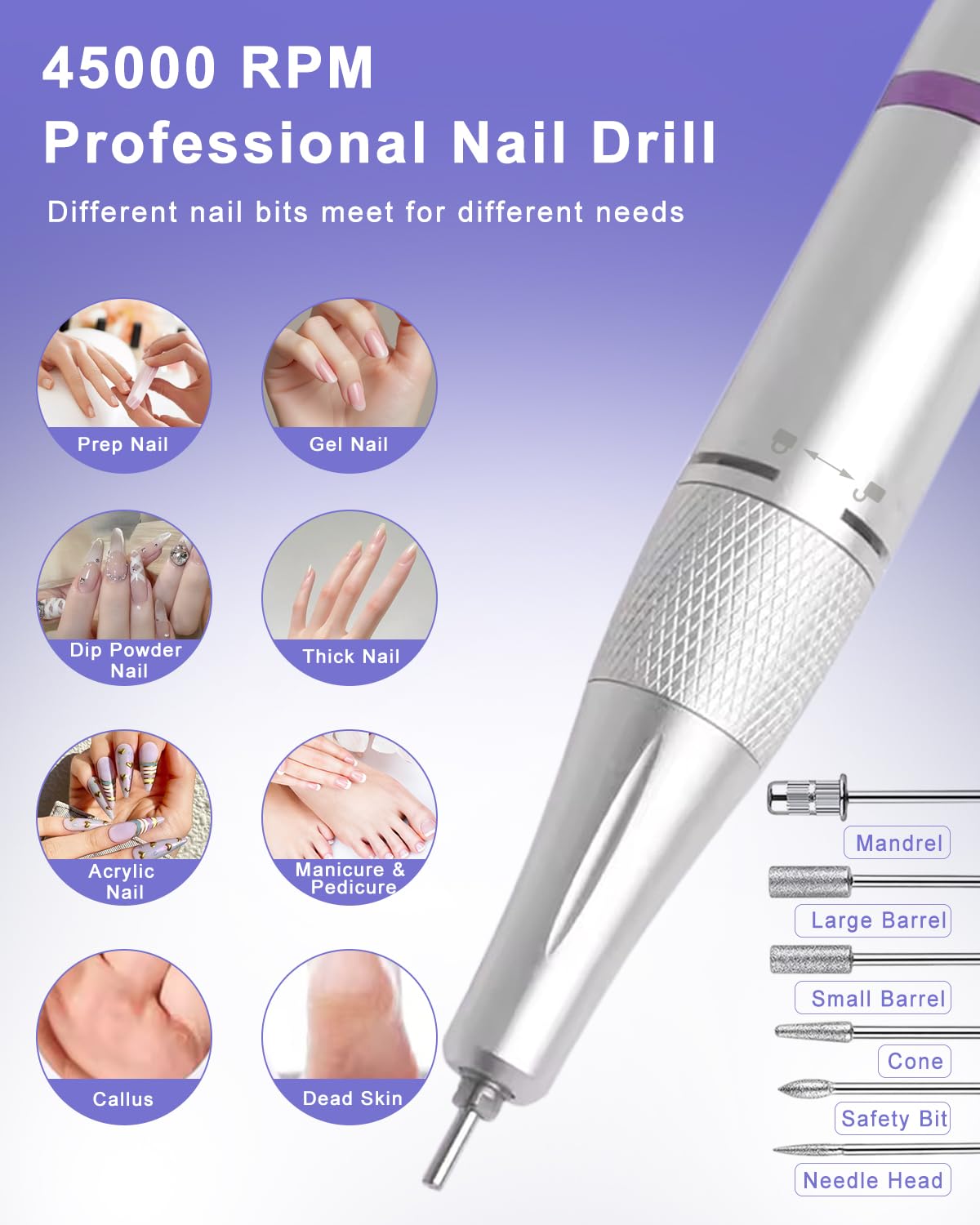 CoralBond Electric Nail Drill 45000 RPM Cordless Portable Rechargeable Diamond E-File Low Noise