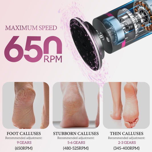 CoralBond 2-in-1 Electric Callus Foot Feet File Nail Grinder Gray Grinder Rechargeable Remover LED VB072