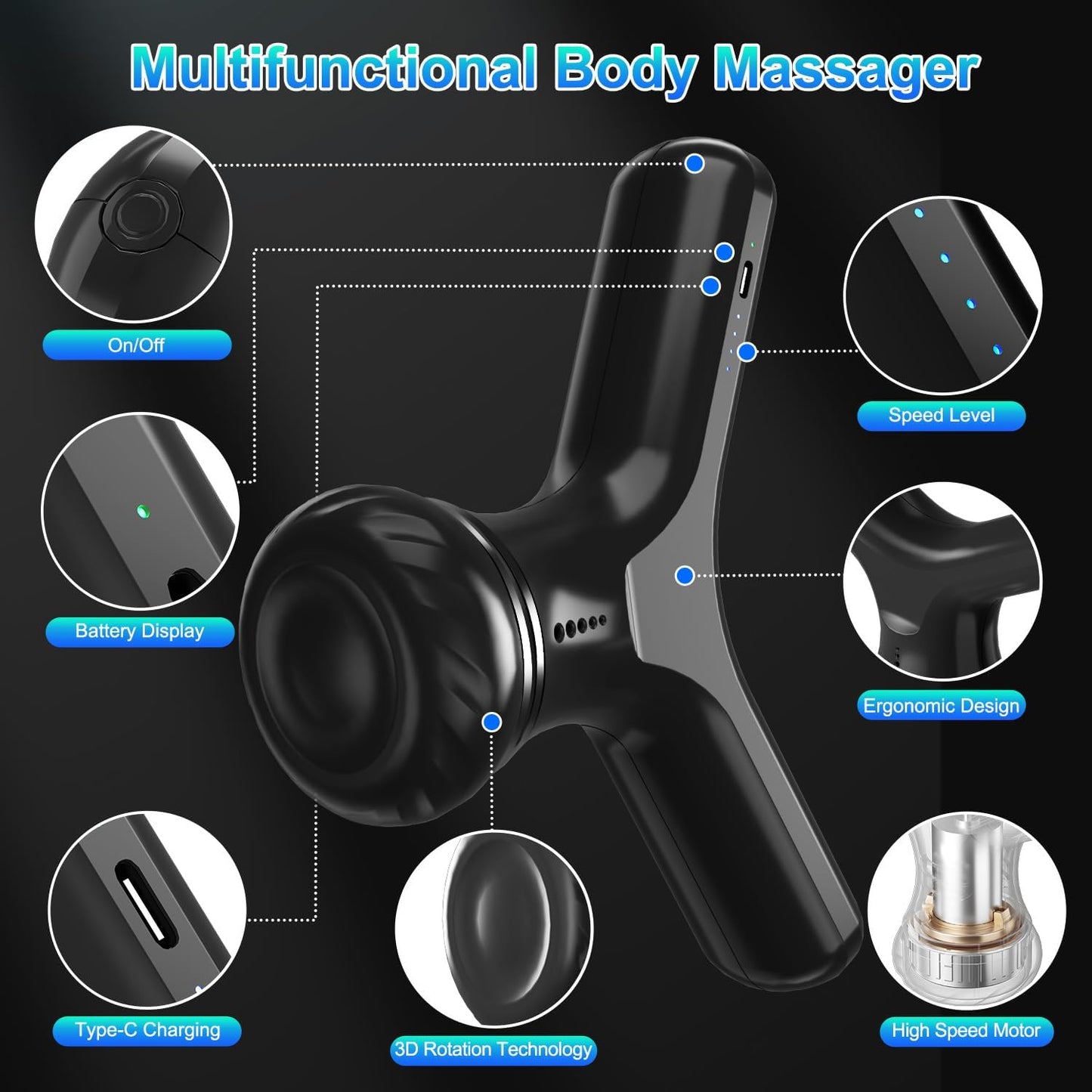 CoralBond 2-in-1 Cordless Deep Tissue Electric Massage Gun Handheld Muscle Neck Massager VB091