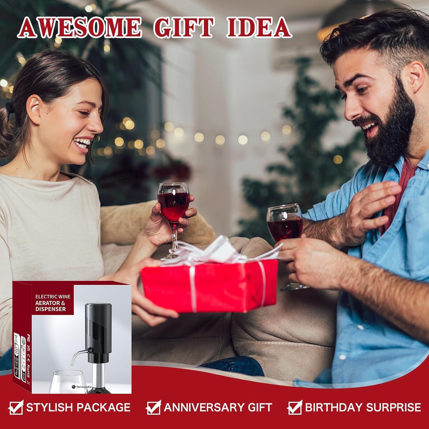 CoralBond Automatic Electric Bottle Wine Aerator Decanter Pourer Dispenser USB Rechargeable VB024