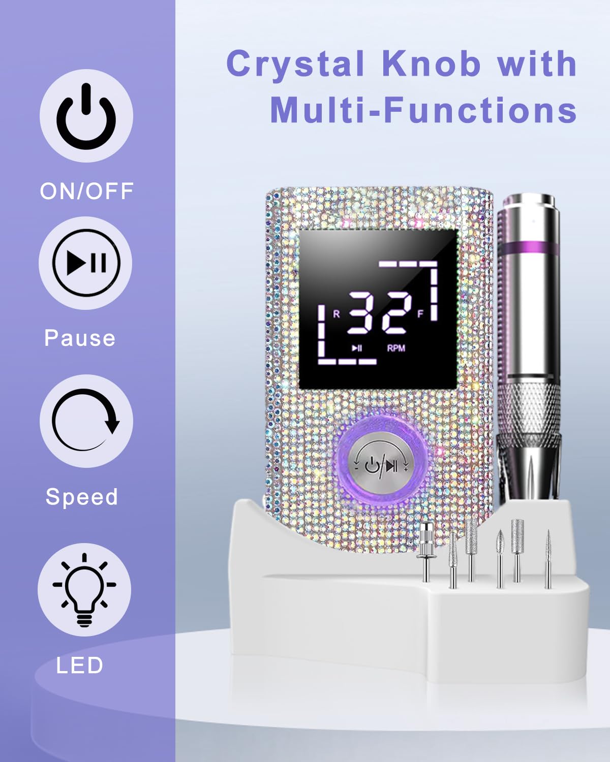 CoralBond Electric Nail Drill 45000 RPM Cordless Portable Rechargeable Diamond E-File Low Noise