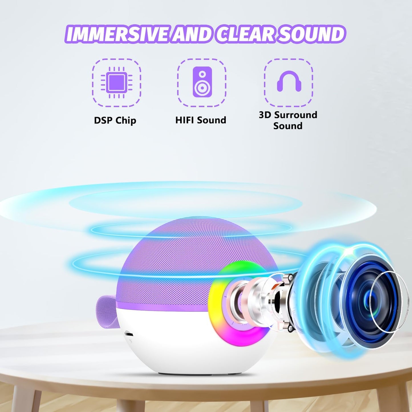 CoralBond Portable Mini Karaoke Machine Purple Adults Bluetooth Speaker 2 Wireless Microphones VB047