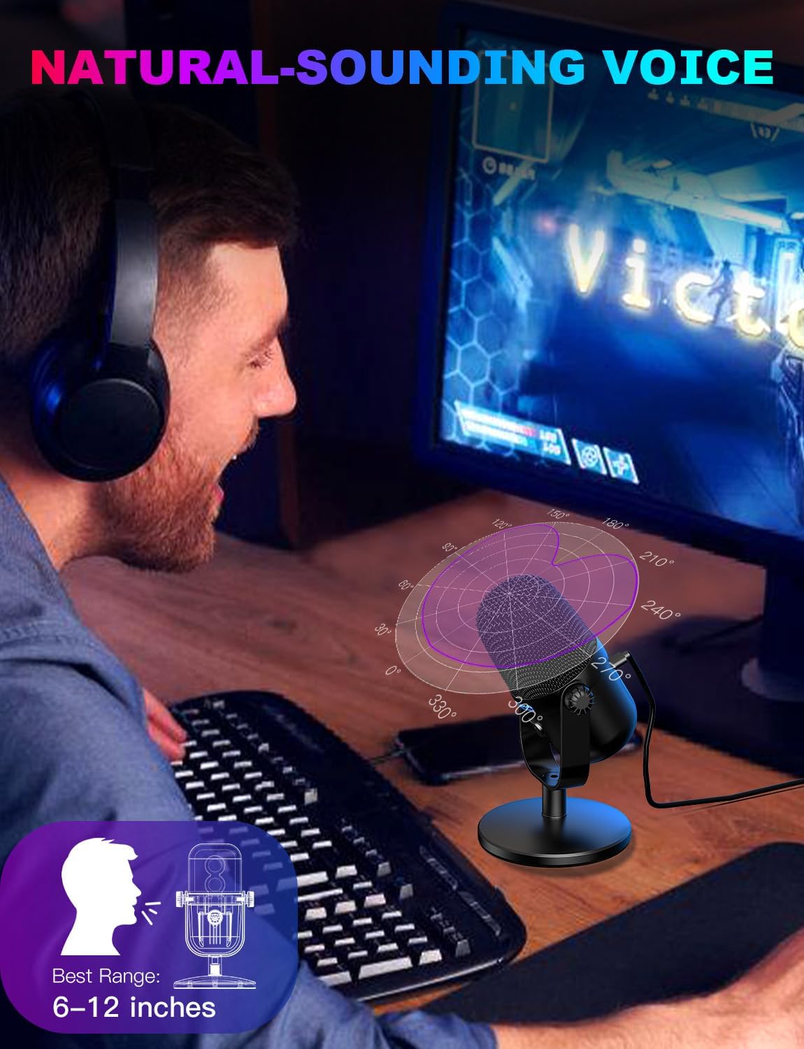 CoralBond Streaming Recording Gaming Microphone Noise Cancellation Mute Button USB Condenser Mic VB068