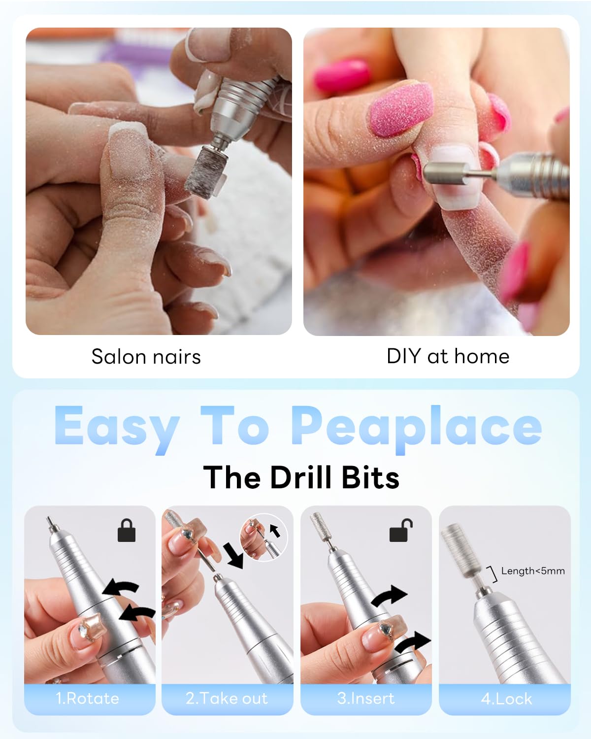 CoralBond Professional Electric Nail Drill 45000 RPM Cordless Rechargeable File Kit Portable VB117