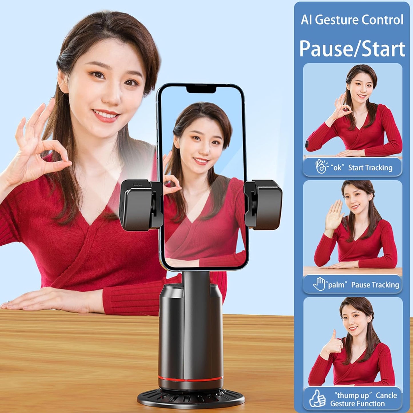 CoralBond Auto Face Tracking Smart Phone Holder 360° Rotation Body Tripod Camera Mount VB094