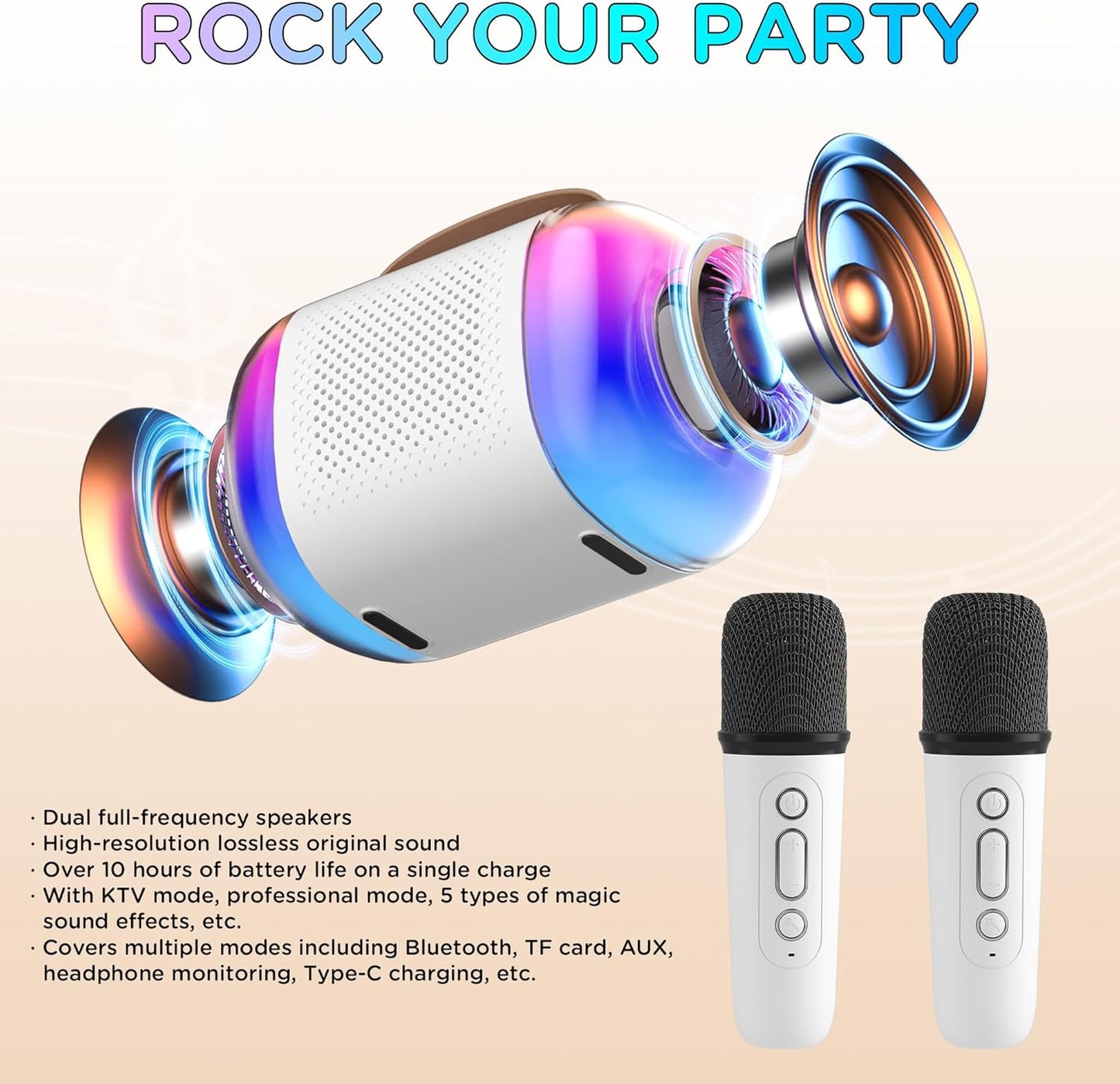 CoralBond Portable Mini Karaoke Machine 2 Wireless Microphones LED Home Party VB020