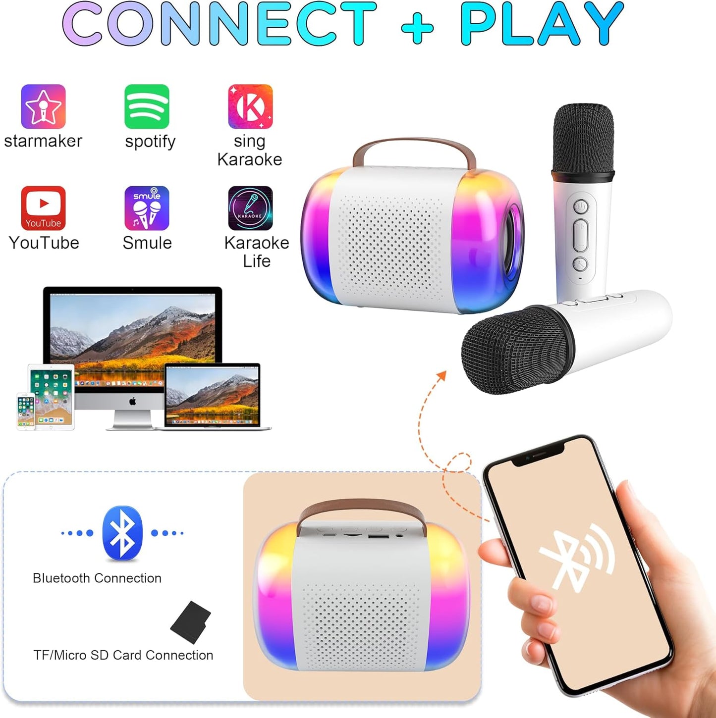 CoralBond Portable Mini Karaoke Machine 2 Wireless Microphones LED Home Party VB020