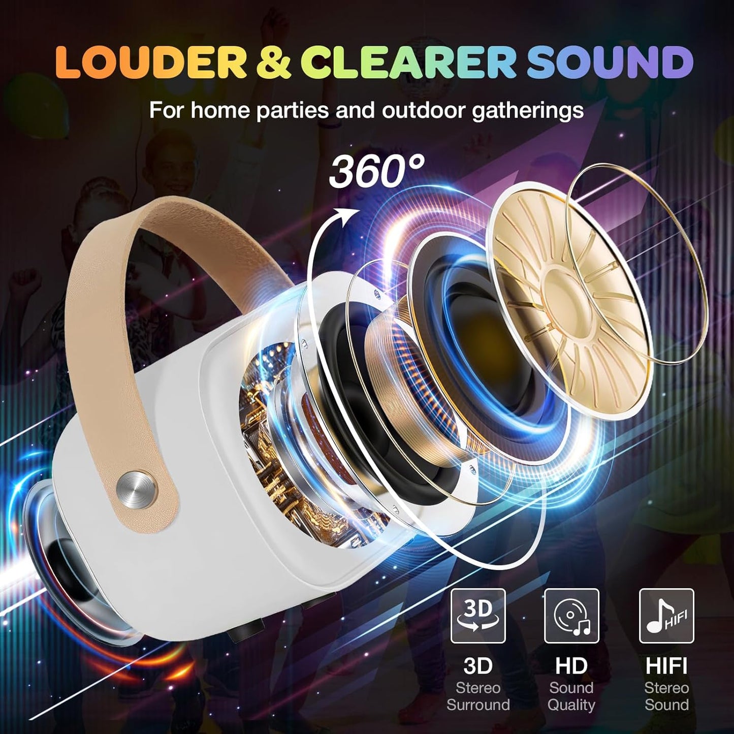 CoralBond Karaoke Machine White Best Mini 2 Wireless Bluetooth Microphones VB044