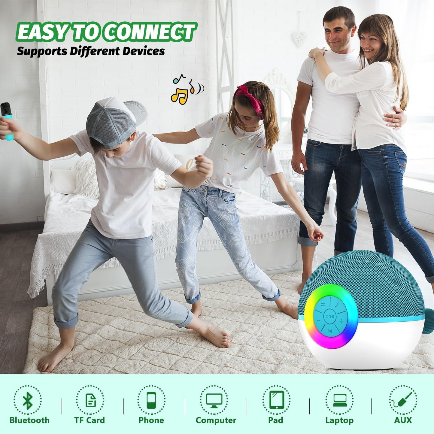 CoralBond Portable Mini Karaoke Machine Green Adults Bluetooth Speaker 2 Wireless Microphones VB048