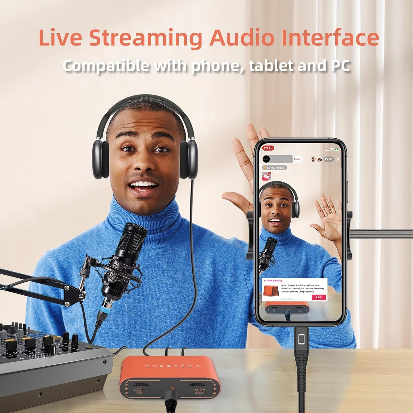 CoralBond 192kHz 24bit Audio Interface Portable USB iPhone Guitar Dual Gain Dial VB108
