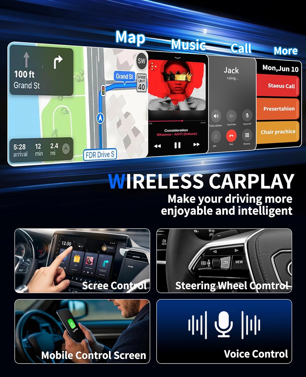 CoralBond Wireless 2-in-1 CarPlay Adapter Upgraded Mini Size Android Auto VB112