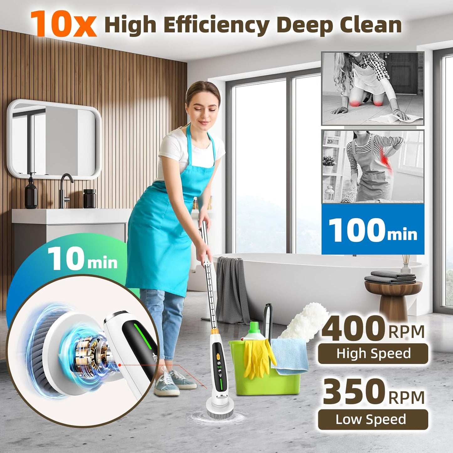 CoralBond Electric Spin Scrubber Upgraded Powerful Bathroom Brush Cleaner VB062