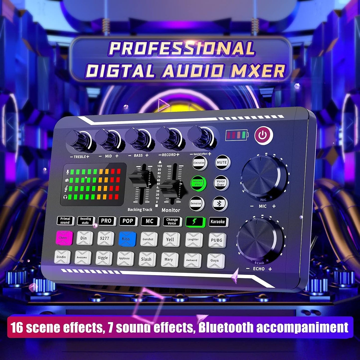 CoralBond Professional DJ Audio Mixer Live Sound Audio Interface Effects Voice Changer VB039