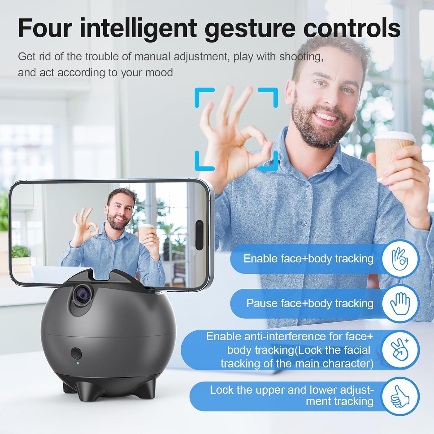 CoralBond 2025 AI Auto Face Tracking Smart Tripod 360° Rotation Intelligent Adjustable VB095