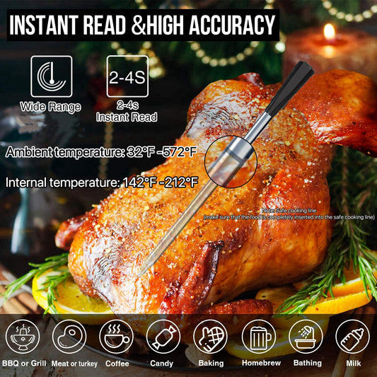 CoralBond Wireless Waterproof Probe Meat Cooking Thermometer Bluetooth 820ft Range VA HD Digital VB001