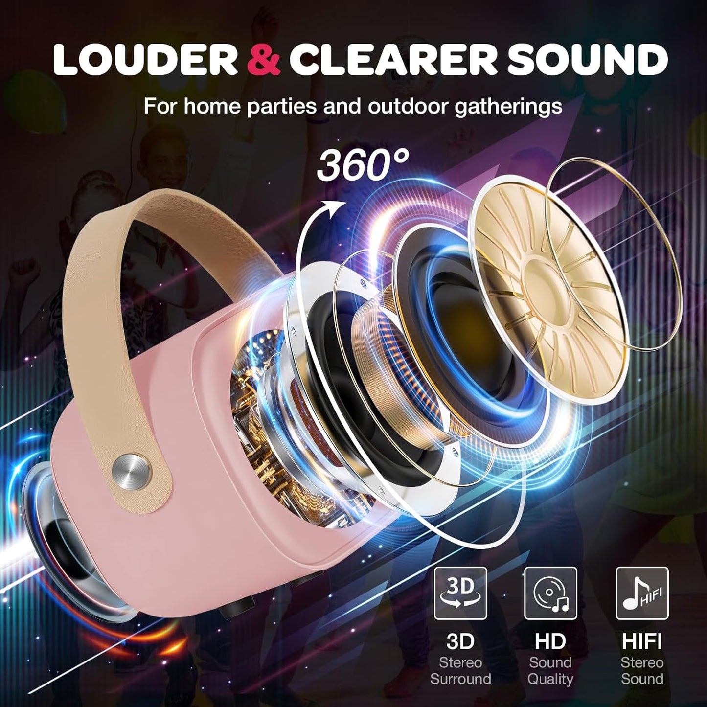 CoralBond Karaoke Machine Pink Best Mini Karaoke 2 Wireless Bluetooth Microphones VB043