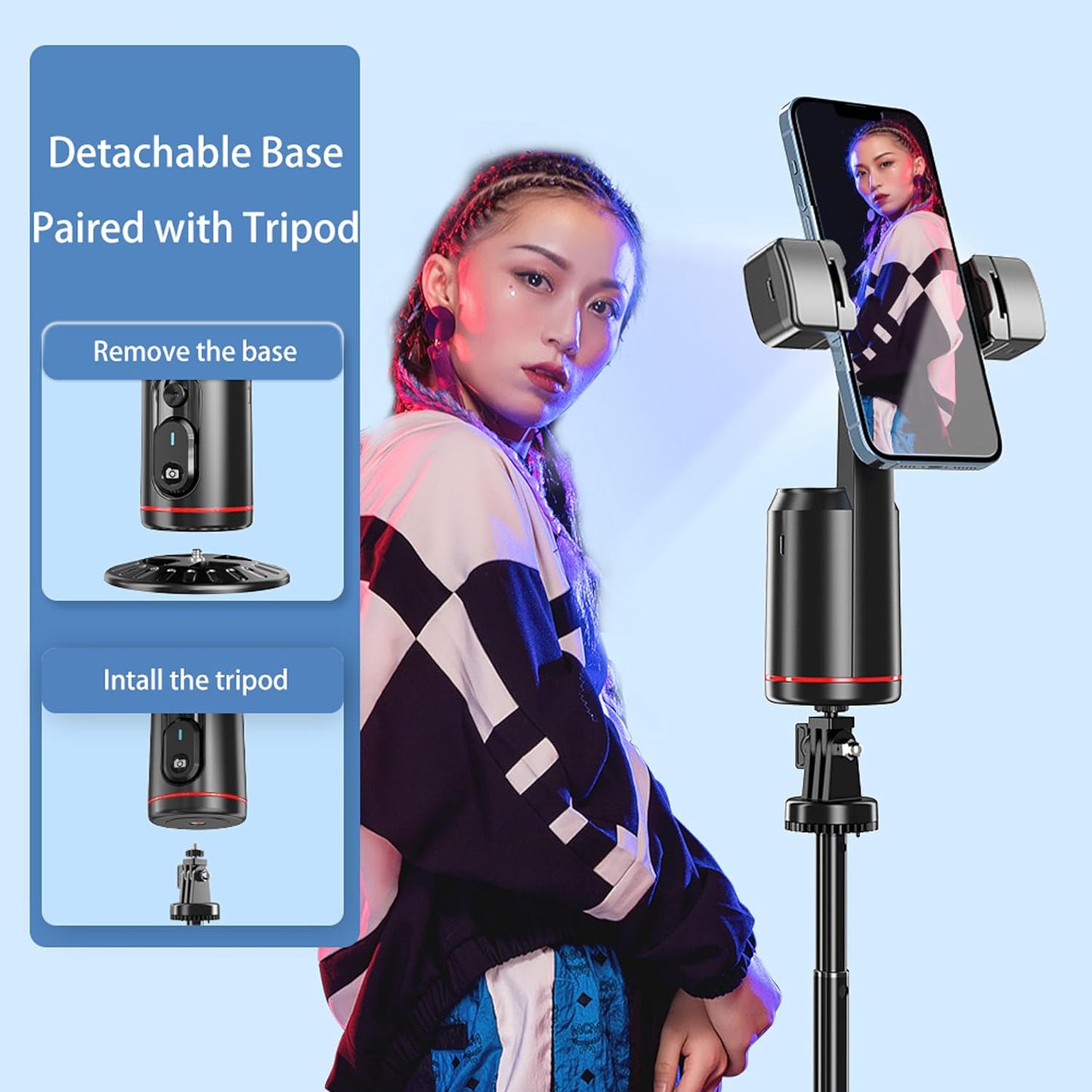 CoralBond Auto Face Tracking Smart Phone Holder 360° Rotation Body Tripod Camera Mount VB094