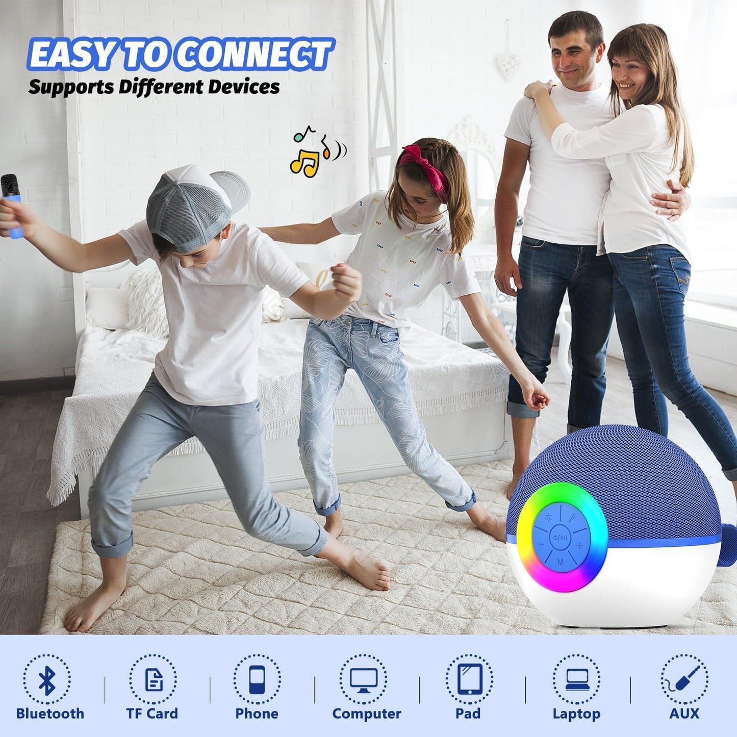CoralBond Portable Mini Karaoke Machine Blue Adults Bluetooth Speaker 2 Wireless Microphones VB045