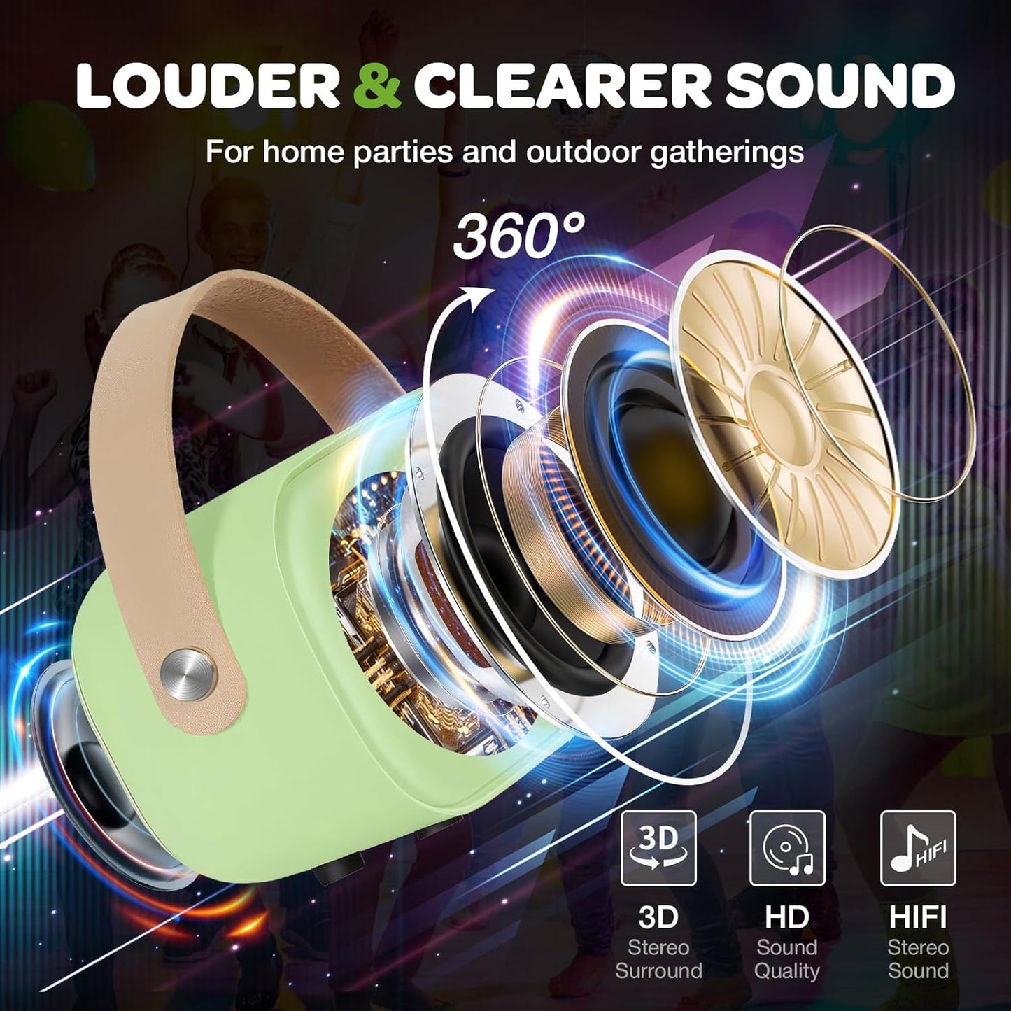 CoralBond Karaoke Machine Green Best Mini 2 Wireless Bluetooth Microphones VB042