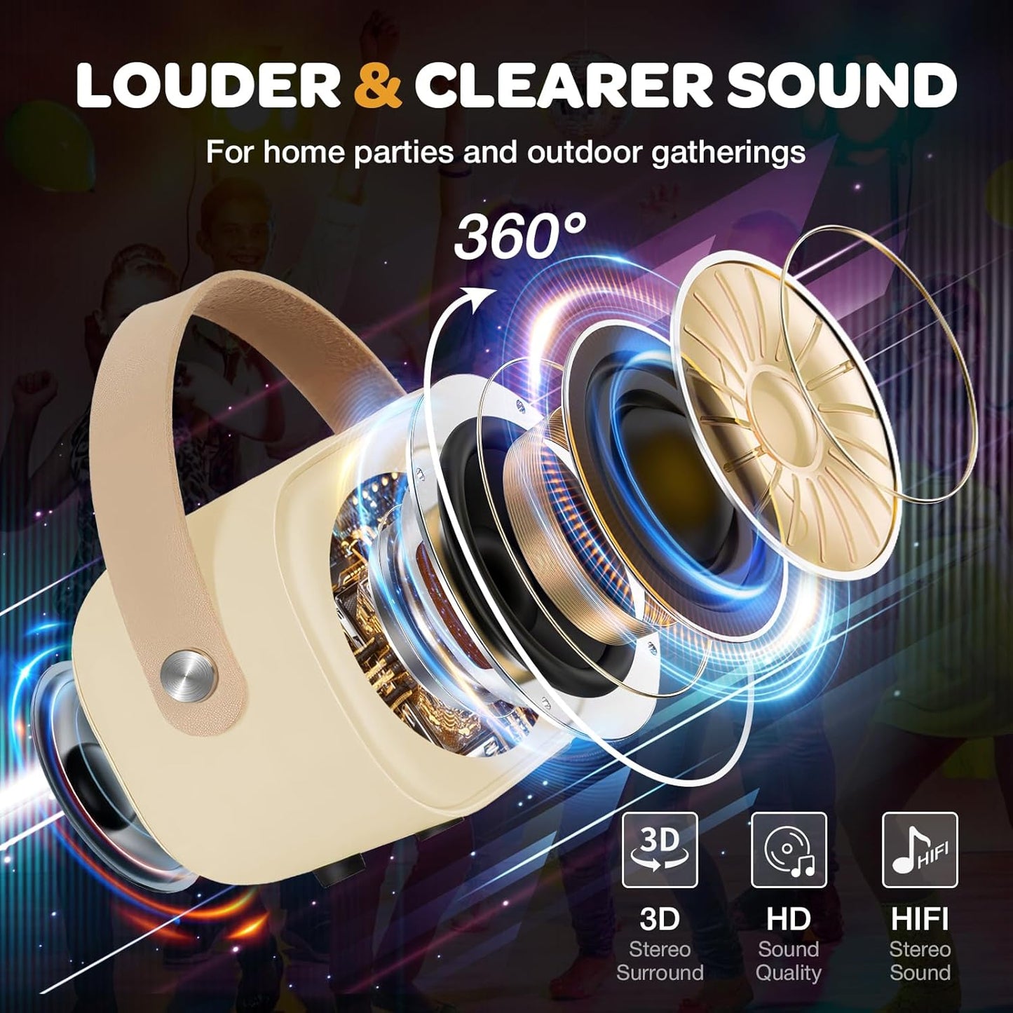 CoralBond Karaoke Machine Beige Best Mini 2 Wireless Bluetooth Microphones VB041