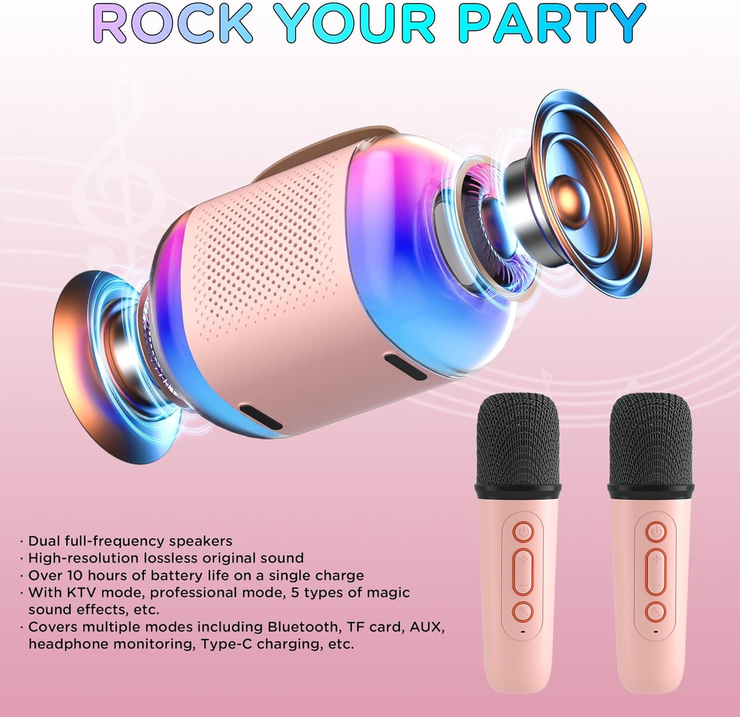 CoralBond Portable Mini Karaoke Machine 2 Wireless Microphones LED Home Party VB021