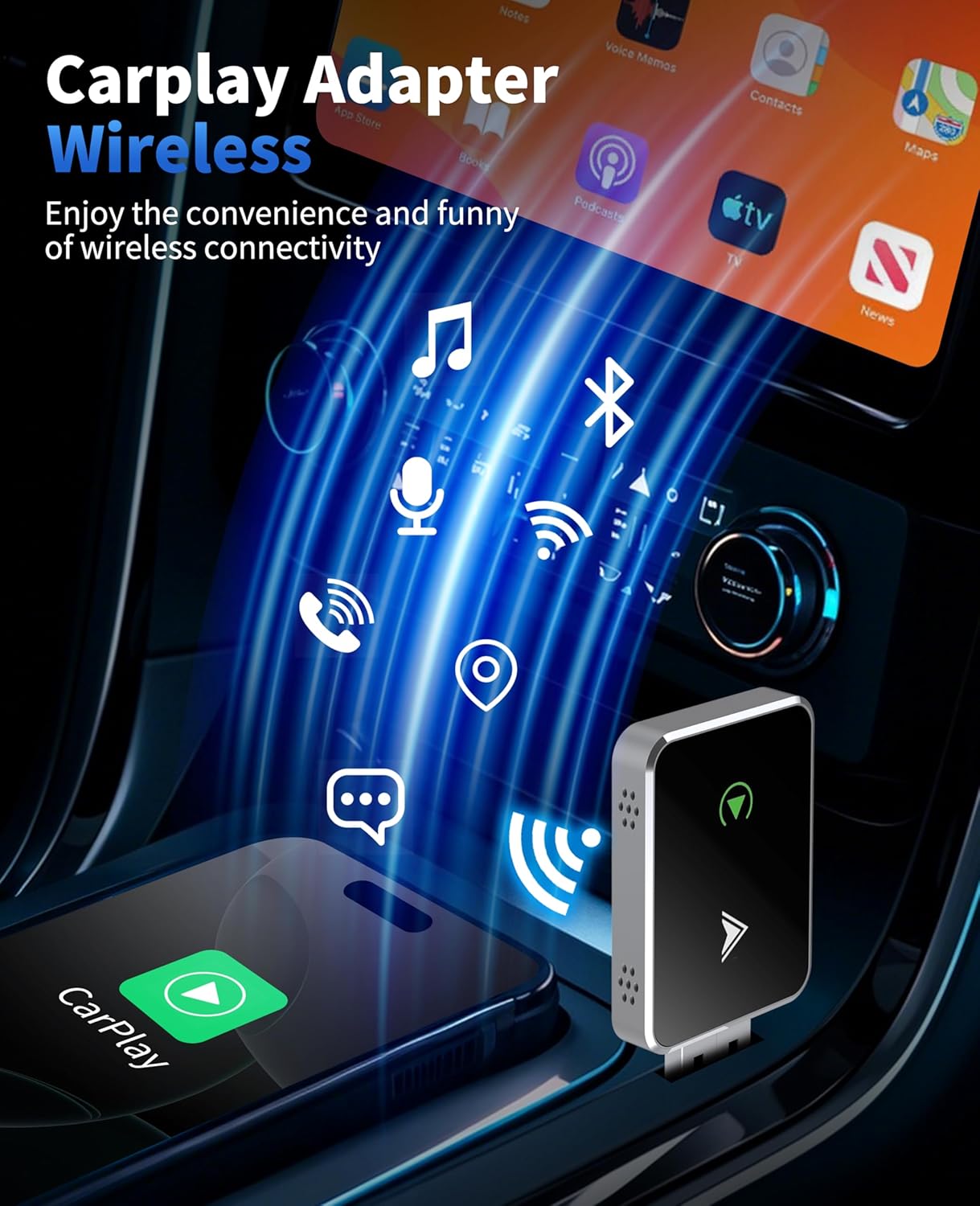 CoralBond Wireless 2-in-1 CarPlay Adapter Upgraded Mini Size Android Auto VB112