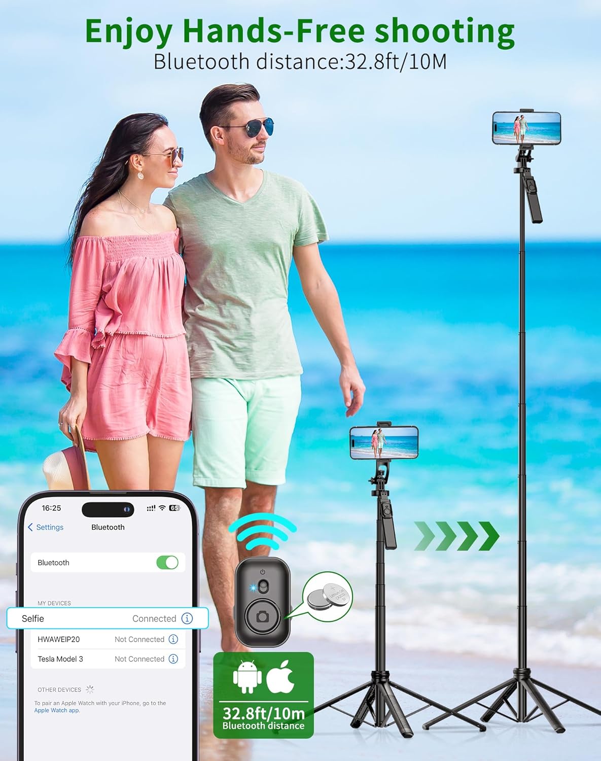 CoralBond 71" Cell Phone Tripod Selfie Stick iPhone Stand Travel Remote Controlled VB106