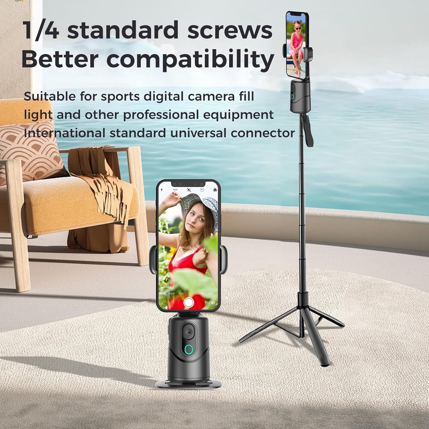 CoralBond Auto Face Tracking Phone Holder 360° Rotation Camera Stand Remote Gesture Controlled VB093
