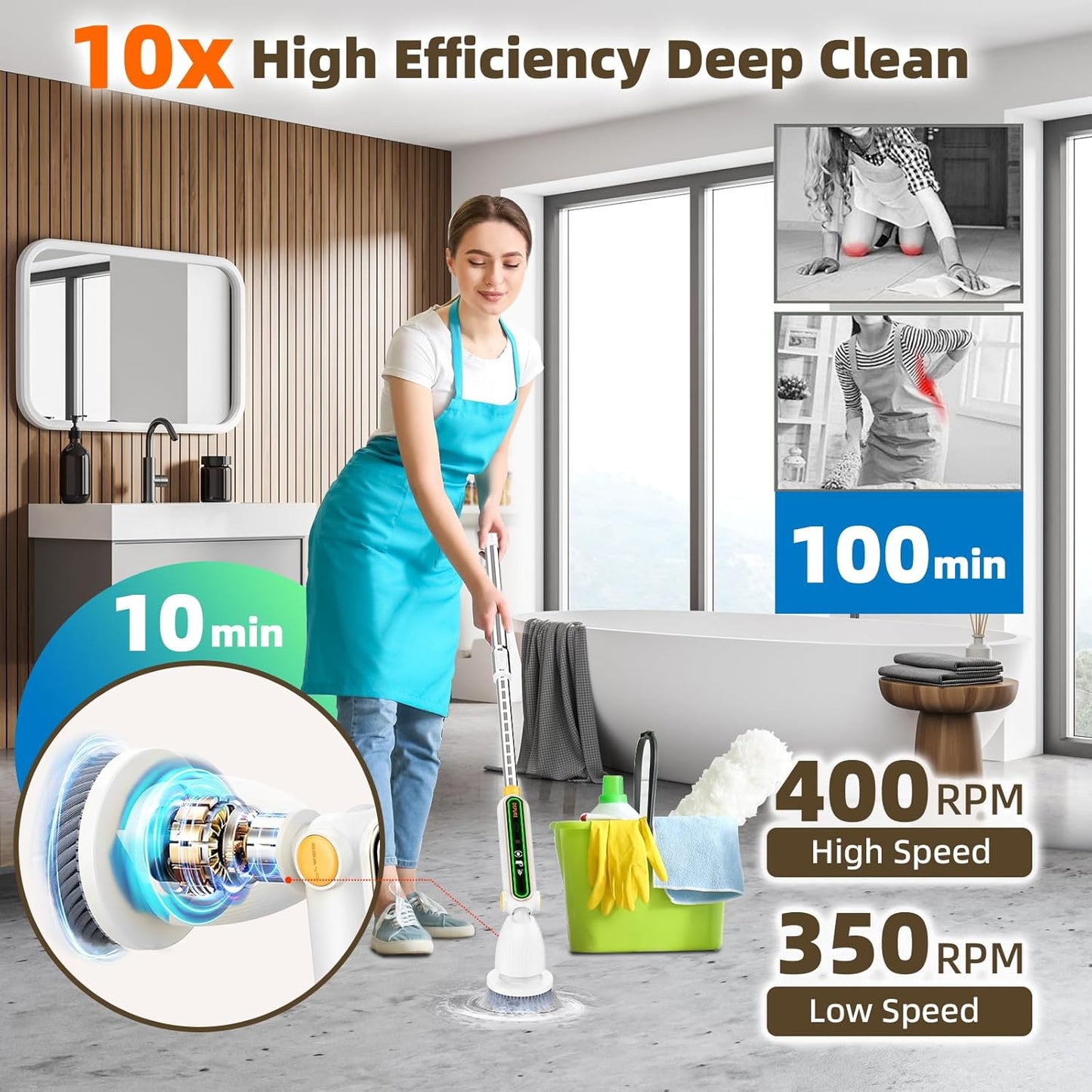 CoralBond Cordless Electric Spin Brush Scrubber Quiet Power Cleaning Cleaner VB061