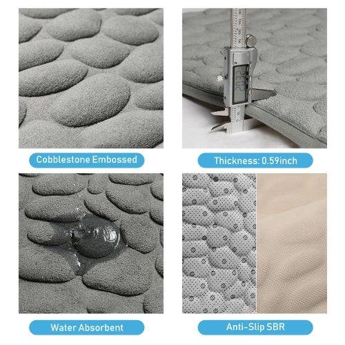 CoralBond 16"-24"Non-Slip Bath Bathroom Cobblestone Embossed Mat Rug Absorbent Washable VB010
