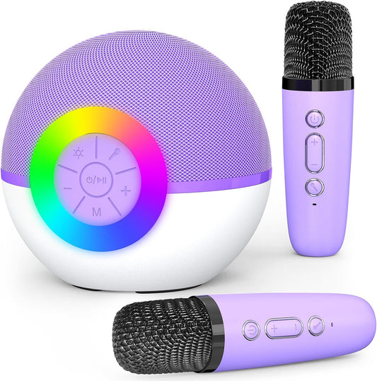 CoralBond Portable Mini Karaoke Machine Purple Adults Bluetooth Speaker 2 Wireless Microphones VB047