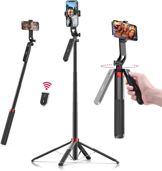 CoralBond 71" All-in-1 Extendable Selfie Stick Tripod Stand Quadrapod Phone Clip Travel iPhone VB107