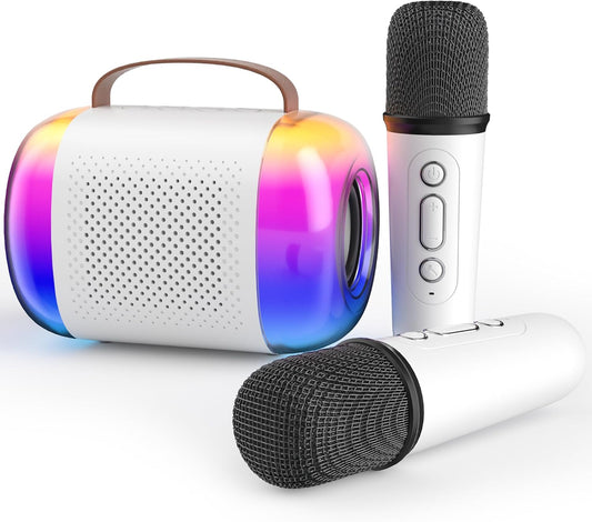 CoralBond Portable Mini Karaoke Machine 2 Wireless Microphones LED Home Party VB020
