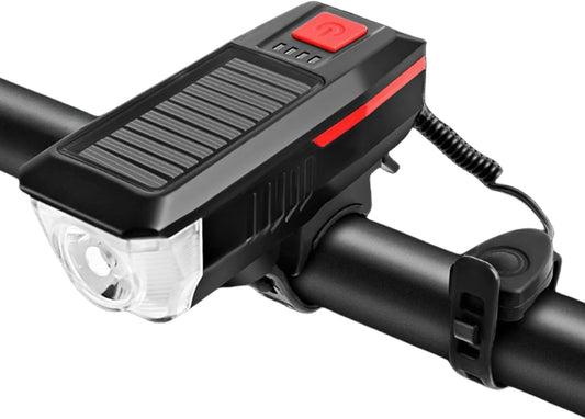 CoralBond Solar USB Bike Horn Headlight Dual Charging Light High Brightness Waterproof Ideal VB115