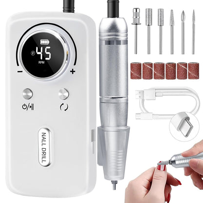 CoralBond Professional Electric Nail Drill 45000 RPM Cordless Rechargeable File Kit Portable VB117