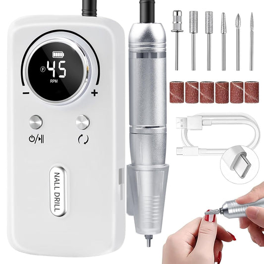 CoralBond Professional Electric Nail Drill 45000 RPM Cordless Rechargeable File Kit Portable VB117