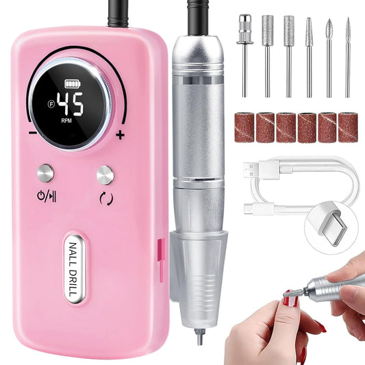 CoralBond Professional Electric Nail Drill Portable Cordless Rechargeable File Kit 45000 RPM VB119