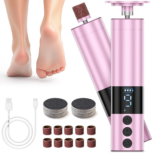 CoralBond Professional 2-in-1 Electric Foot Feet Callus Remover Rose Gold Adjustable Portable Nail File Grinder Kit VB078