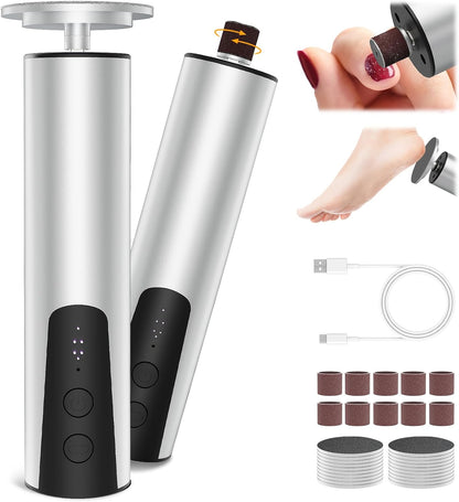 CoralBond 2-in-1 Professional Electric Foot Callus Remover Silver Powerful File Grinder Sander Machine Adjustable Pedicure Tool VB071