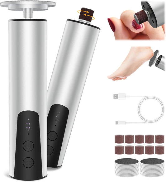 CoralBond 2-in-1 Professional Electric Foot Callus Remover Silver Powerful File Grinder Sander Machine Adjustable Pedicure Tool VB071